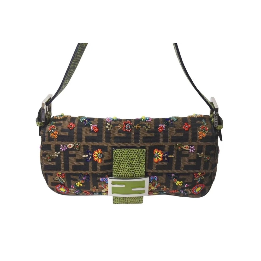 Fendi logo Shoulder Bucket Zucca One Mamma handbag brown beaded Hobo bag
